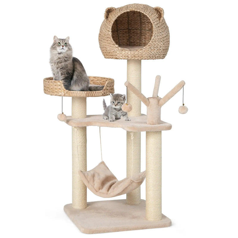 Multi-Level Cat Tree with Condo Hammock and Rotatable Hanging Balls-Natural by DirectDeals