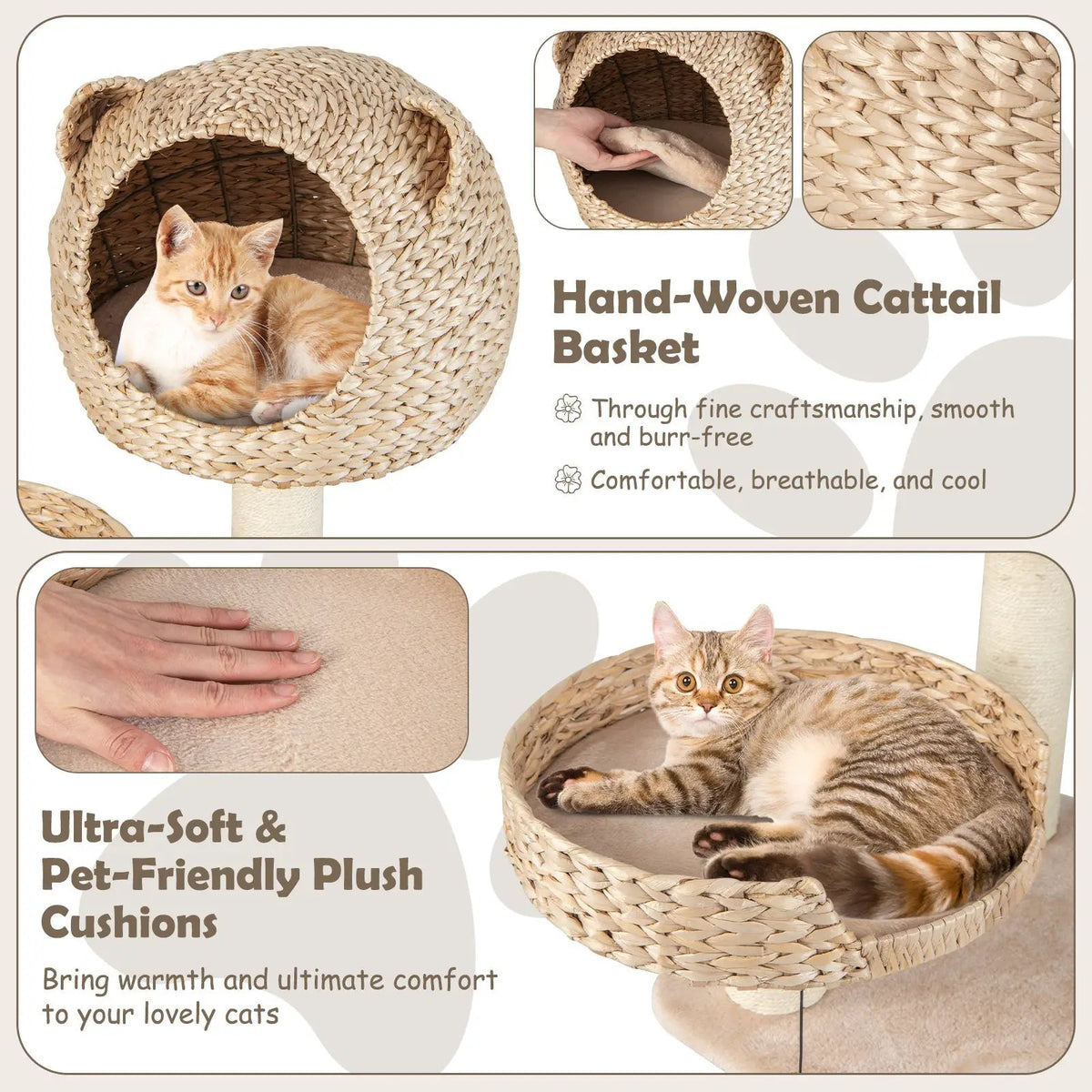 Multi-Level Cat Tree with Condo Hammock and Rotatable Hanging Balls-Natural by DirectDeals