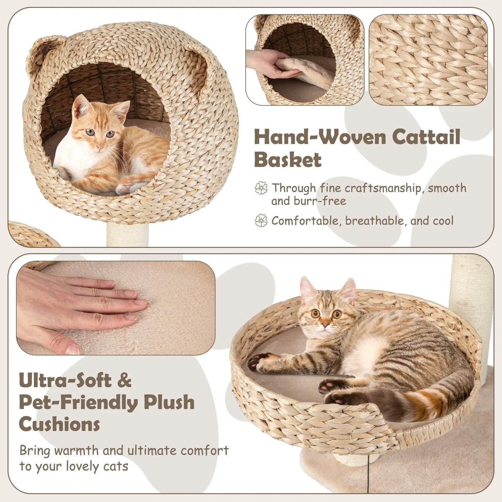 Multi-Level Cat Tree with Condo Hammock and Rotatable Hanging Balls-Natural by DirectDeals