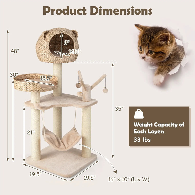 Multi-Level Cat Tree with Condo Hammock and Rotatable Hanging Balls-Natural by DirectDeals