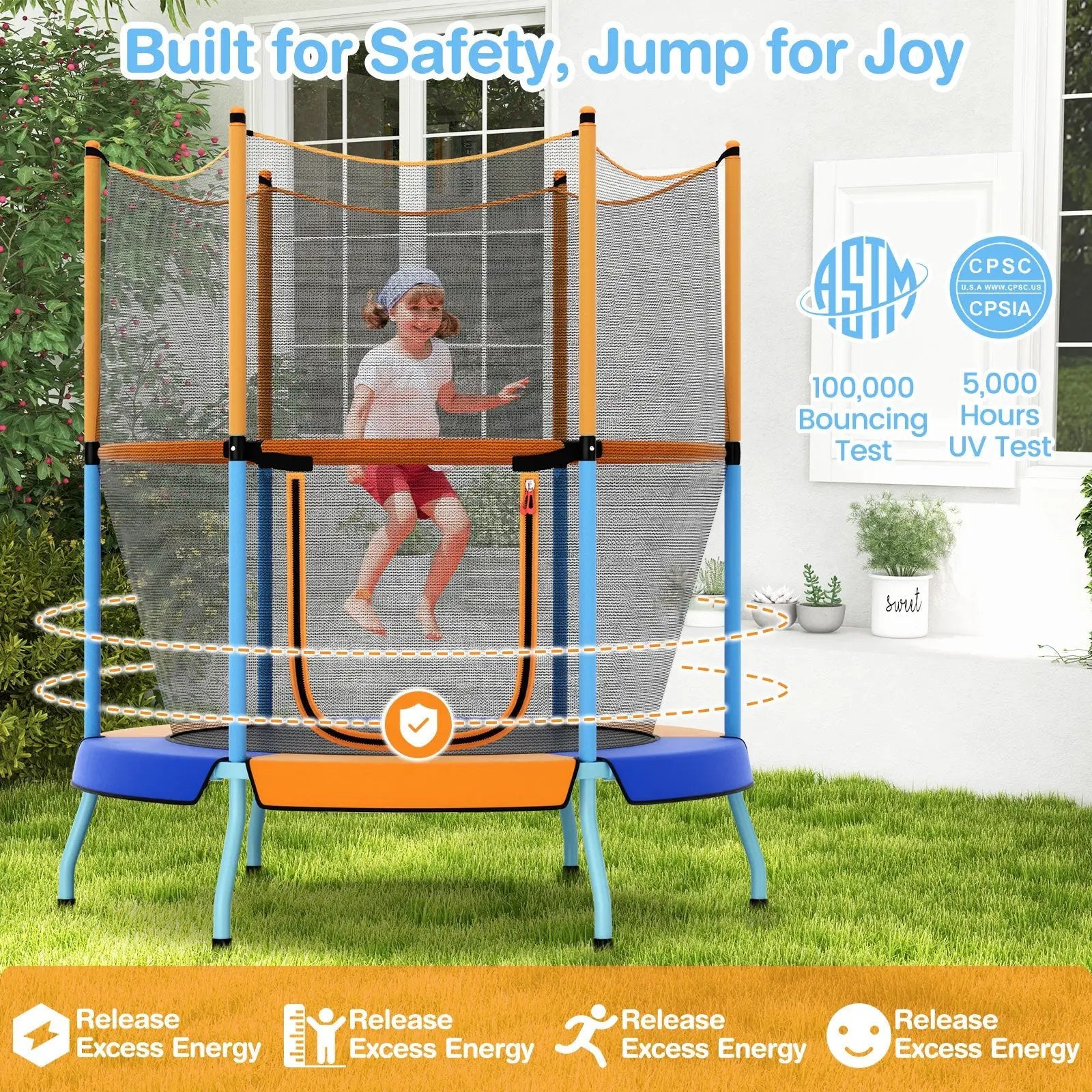 48 Inch Toddler Trampoline with Safety Enclosure Net by DirectDeals