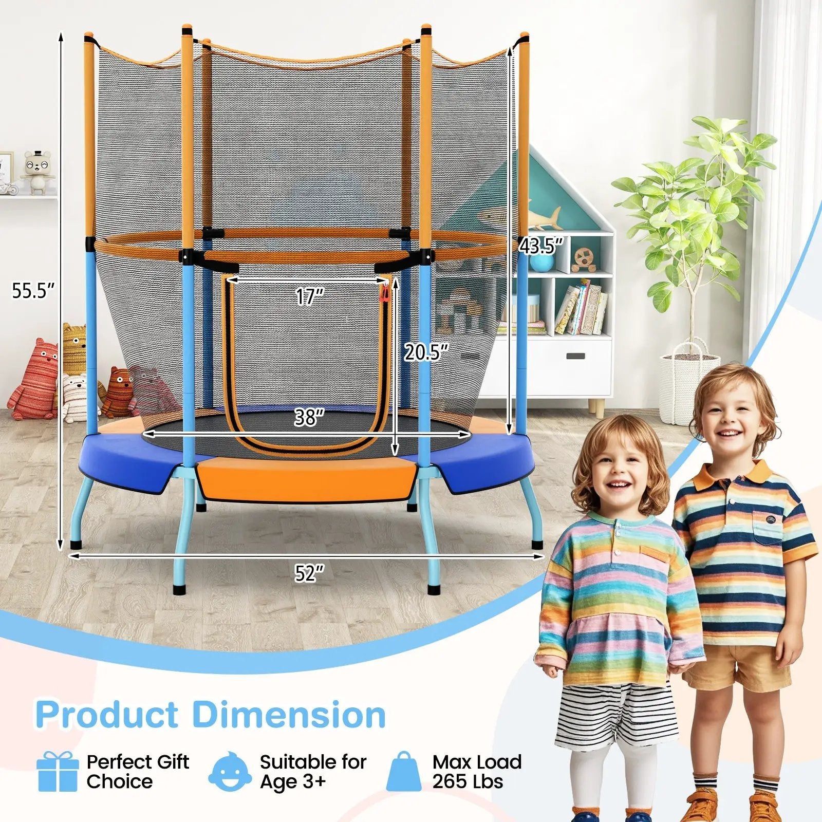 48 Inch Toddler Trampoline with Safety Enclosure Net by DirectDeals