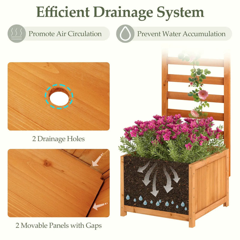 48 Inch Wood Raised Garden Bed with Trellis with Drainage Holes-Natural by DirectDeals