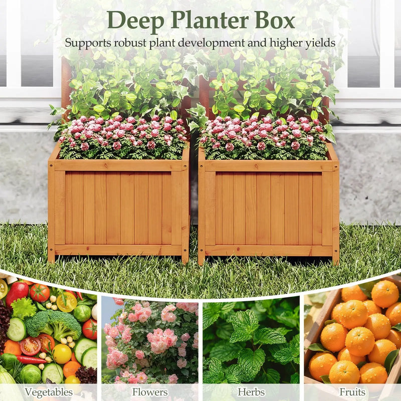48 Inch Wood Raised Garden Bed with Trellis with Drainage Holes-Natural by DirectDeals