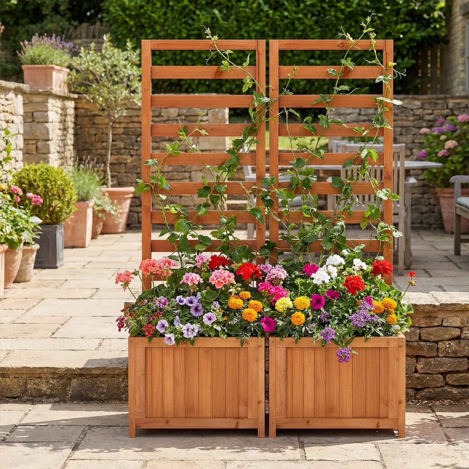 48 Inch Wood Raised Garden Bed with Trellis with Drainage Holes-Natural by DirectDeals