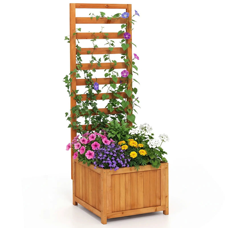 48 Inch Wood Raised Garden Bed with Trellis with Drainage Holes-Natural by DirectDeals