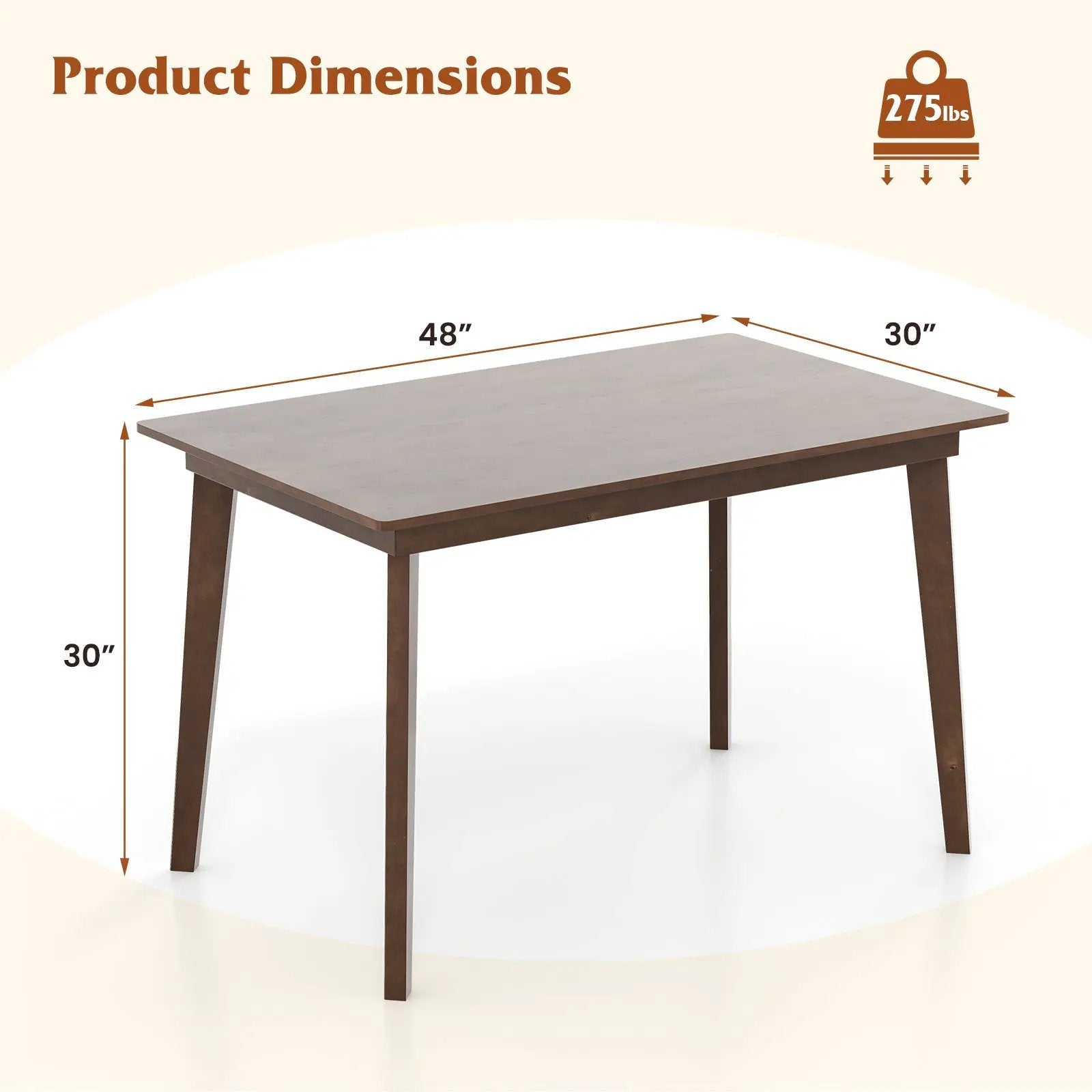 48 Inch Wooden Dining Table with Rubber Wood Legs for 4 People-Brown by DirectDeals