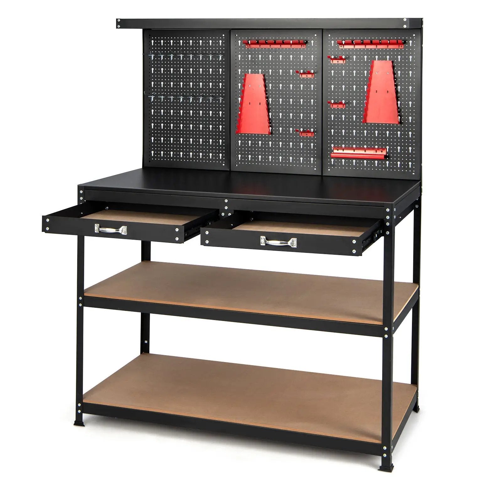 48 Inch Workbench with Pegboard and Drawers-Black by DirectDeals
