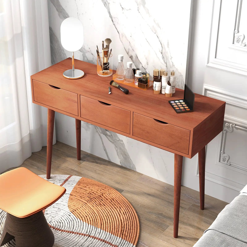 48 Inch Writing Computer Desk with 3 Drawers Solid Wood Legs-Walnut by DirectDeals