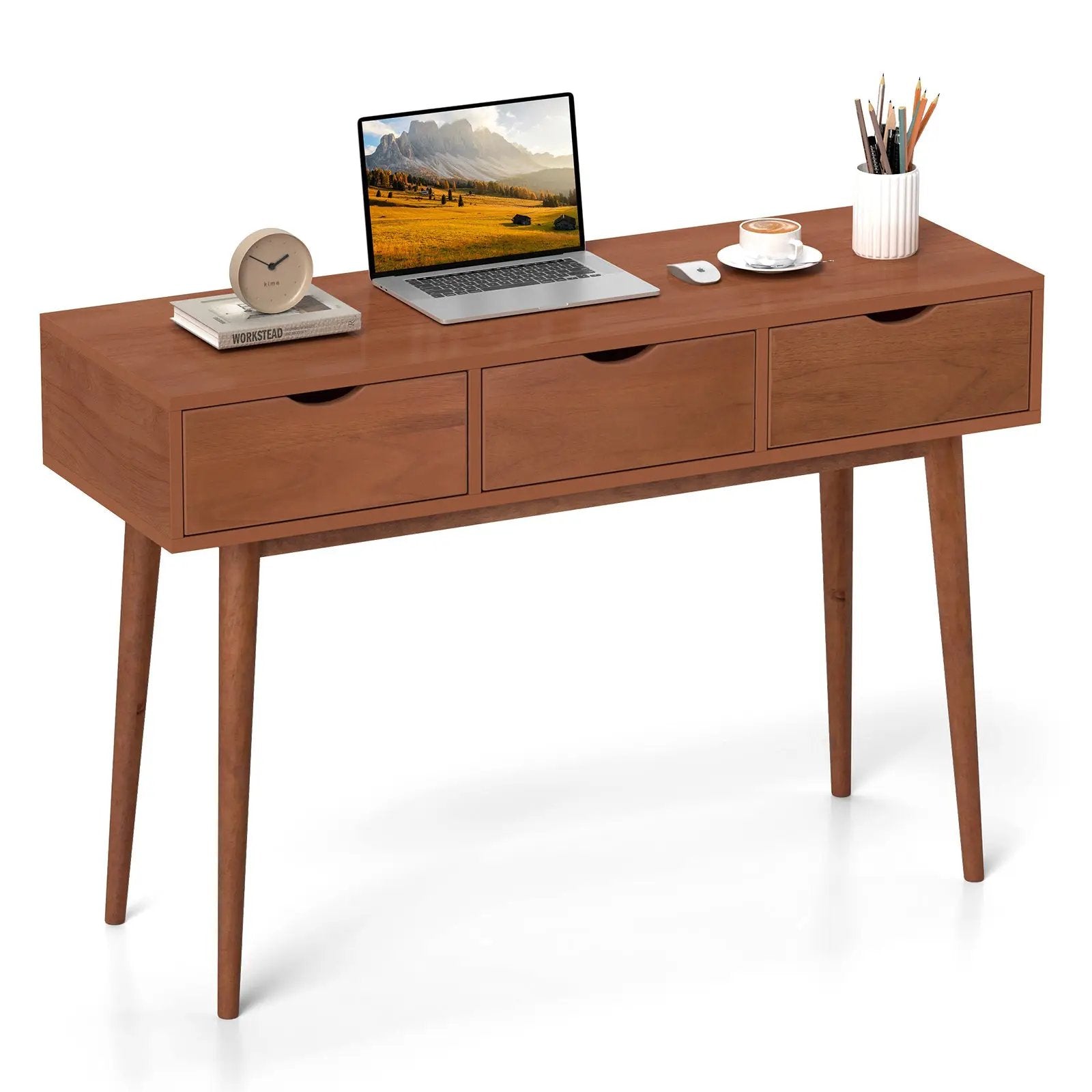 48 Inch Writing Computer Desk with 3 Drawers Solid Wood Legs-Walnut by DirectDeals
