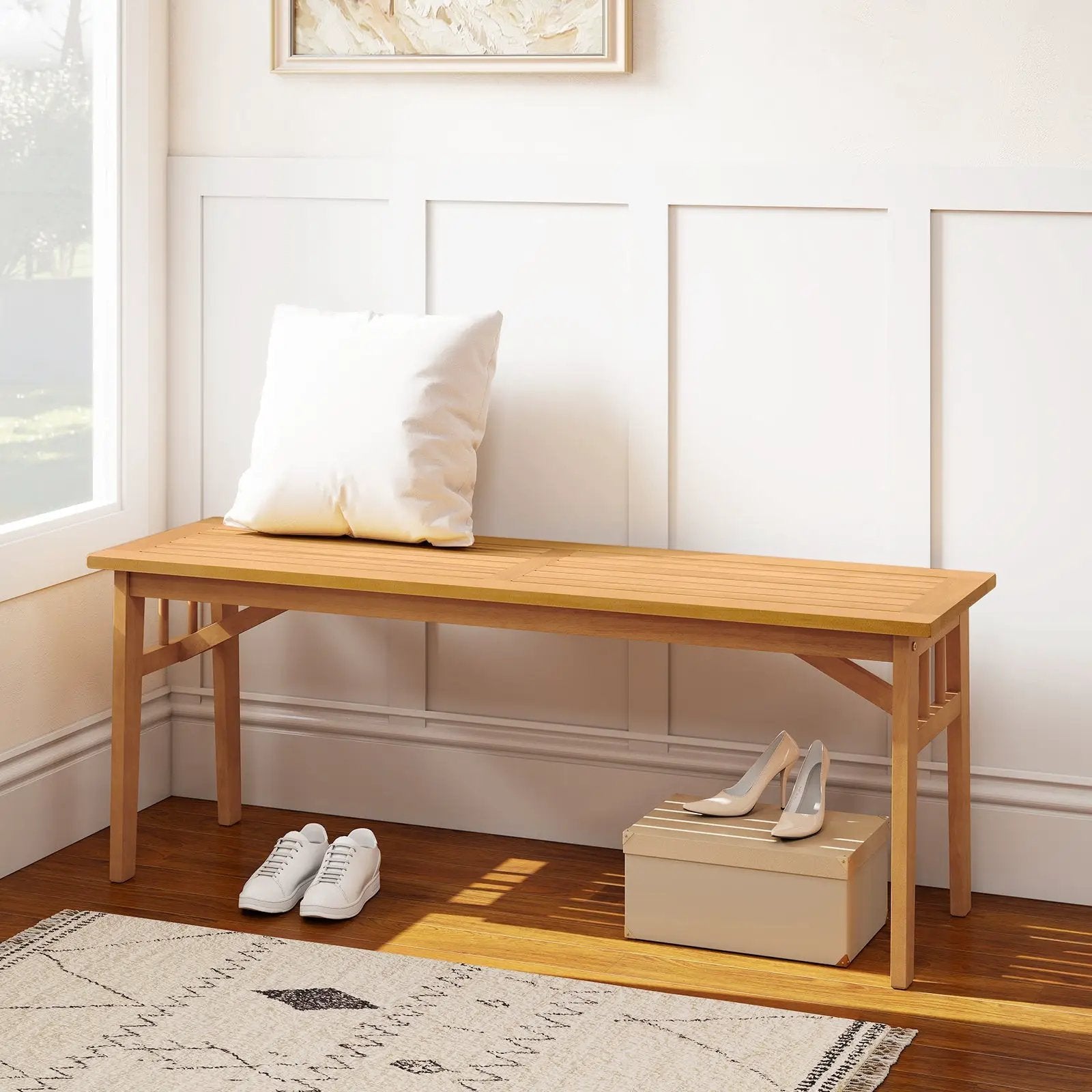 48 Inches Acacia Wood Bench with Breathable Slat Seat and Stable Triangular Structure by DirectDeals