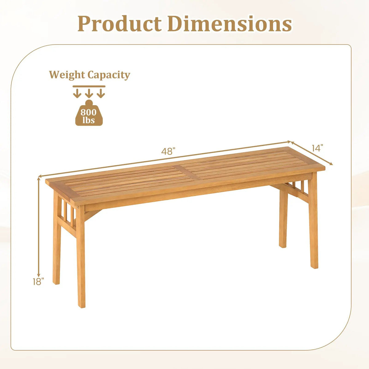 48 Inches Acacia Wood Bench with Breathable Slat Seat and Stable Triangular Structure by DirectDeals