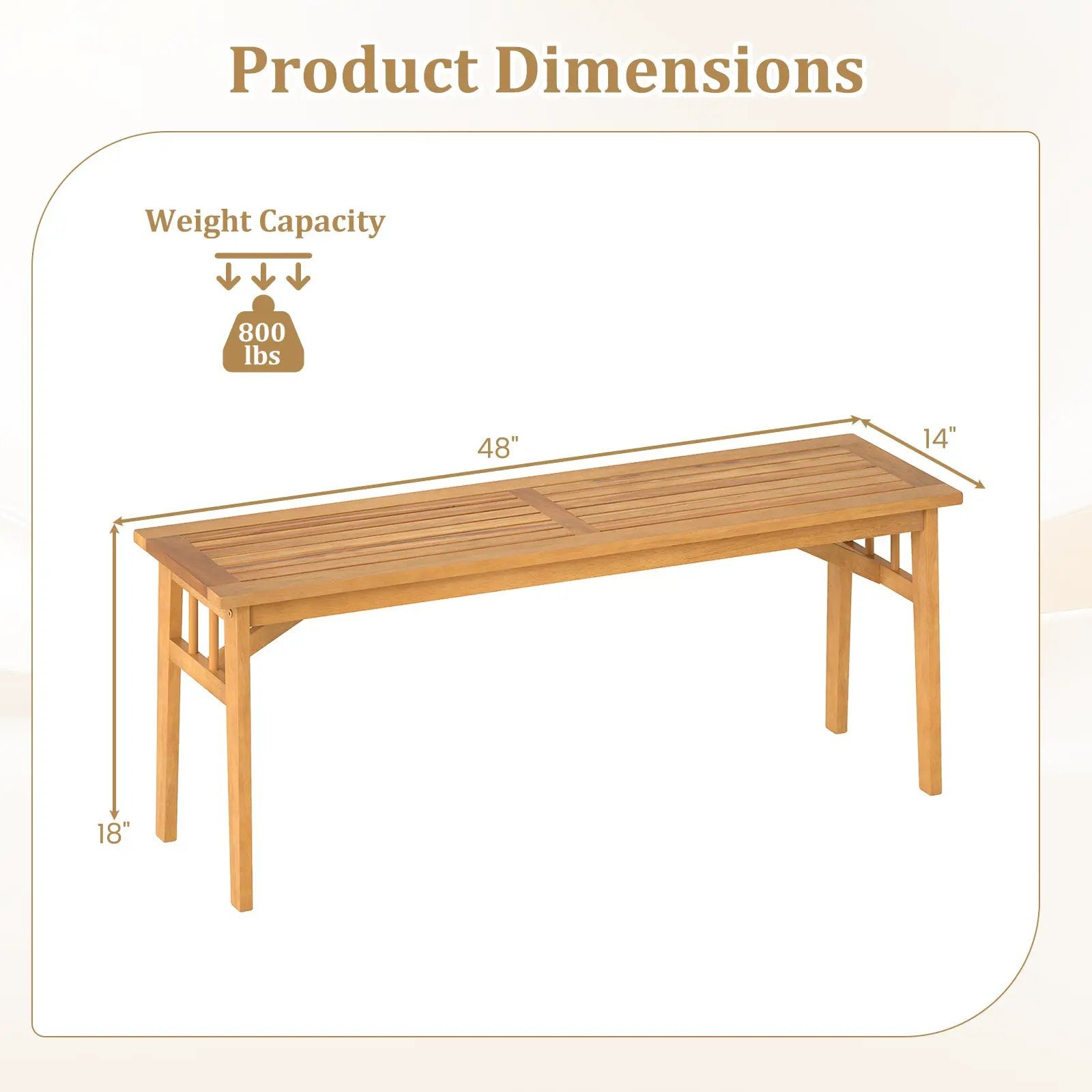 48 Inches Acacia Wood Bench with Breathable Slat Seat and Stable Triangular Structure by DirectDeals