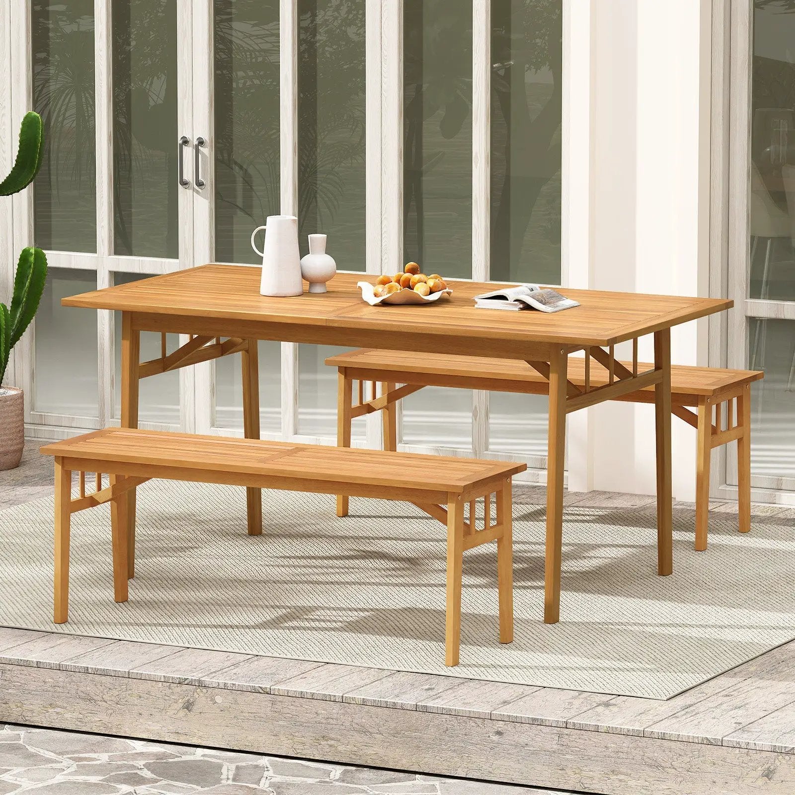 48 Inches Acacia Wood Bench with Breathable Slat Seat and Stable Triangular Structure by DirectDeals