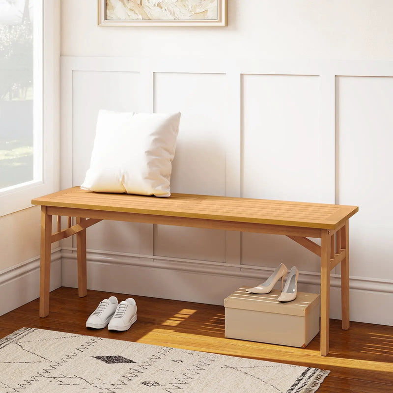 48 Inches Acacia Wood Bench with Breathable Slat Seat and Stable Triangular Structure by DirectDeals