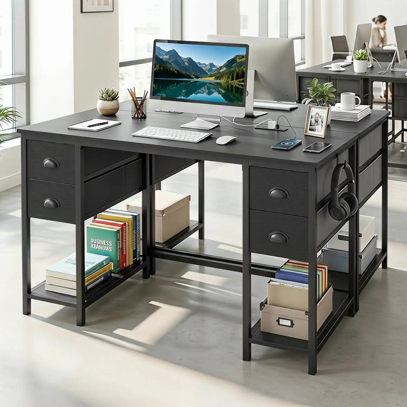 48-Inch Computer Desk with Power Outlet & 4 Fabric Drawers by DirectDeals