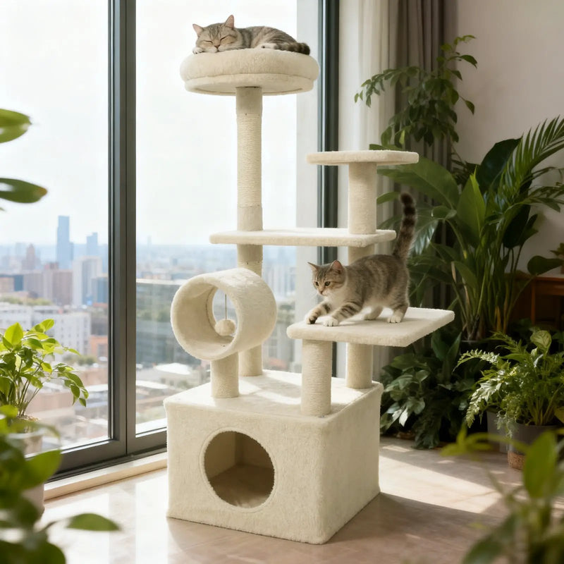 48 Inches Tall Cat Tree Multi-Level Kitten Tower with Large Condo Padded Top Perch by DirectDeals