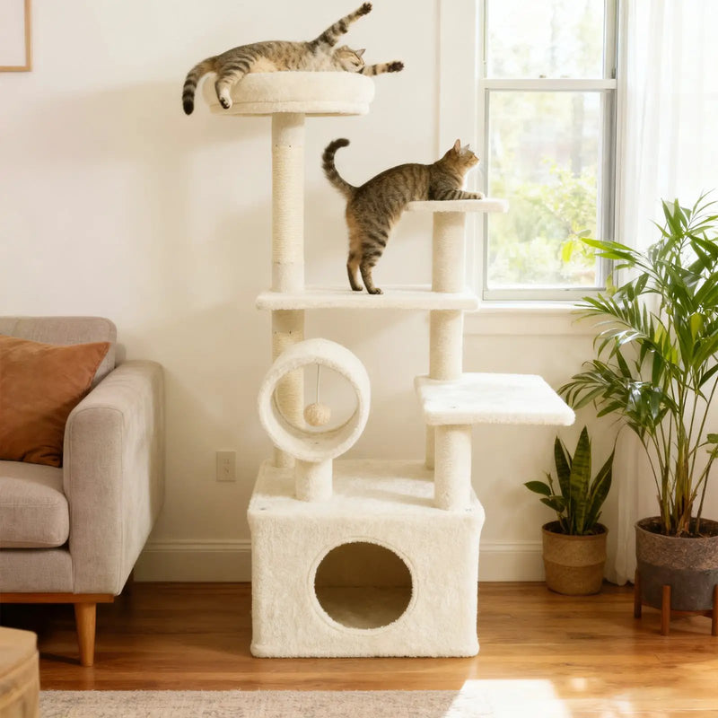 48 Inches Tall Cat Tree Multi-Level Kitten Tower with Large Condo Padded Top Perch by DirectDeals