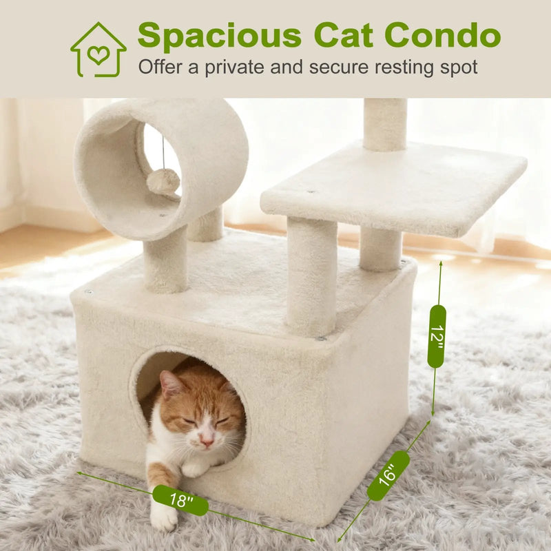 48 Inches Tall Cat Tree Multi-Level Kitten Tower with Large Condo Padded Top Perch by DirectDeals