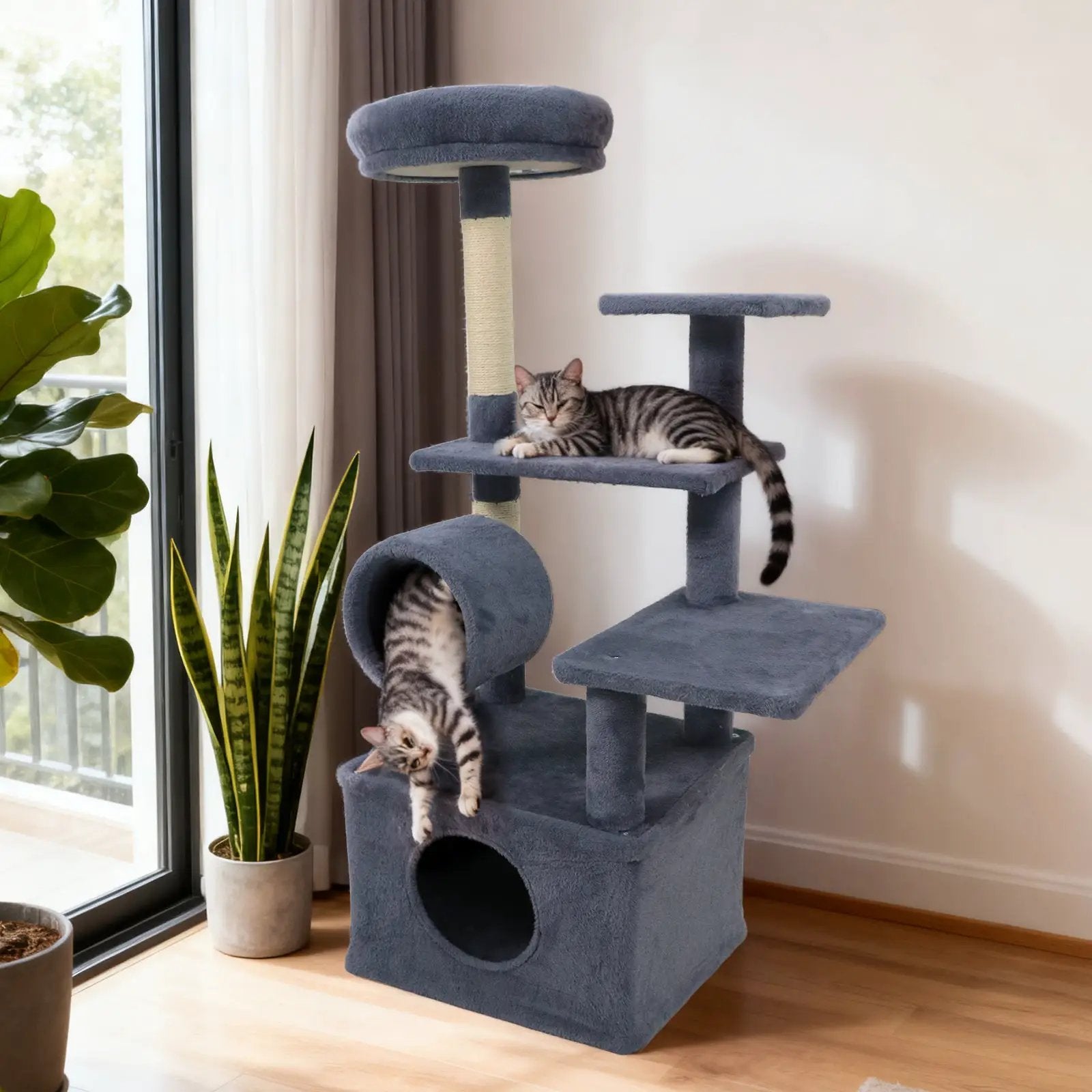 48 Inches Tall Cat Tree Multi-Level Kitten Tower with Large Condo Padded Top Perch by DirectDeals