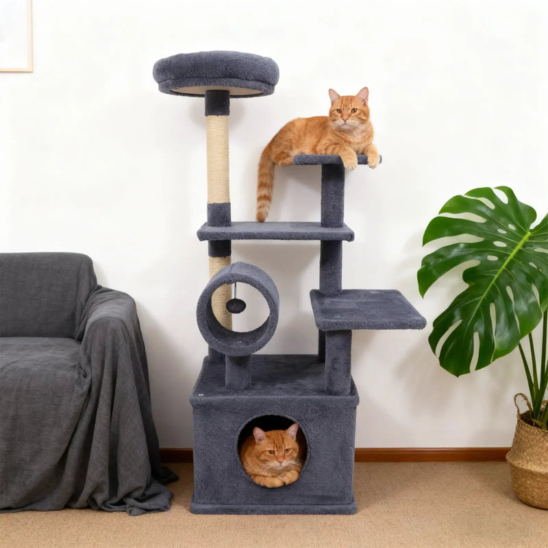 48 Inches Tall Cat Tree Multi-Level Kitten Tower with Large Condo Padded Top Perch by DirectDeals