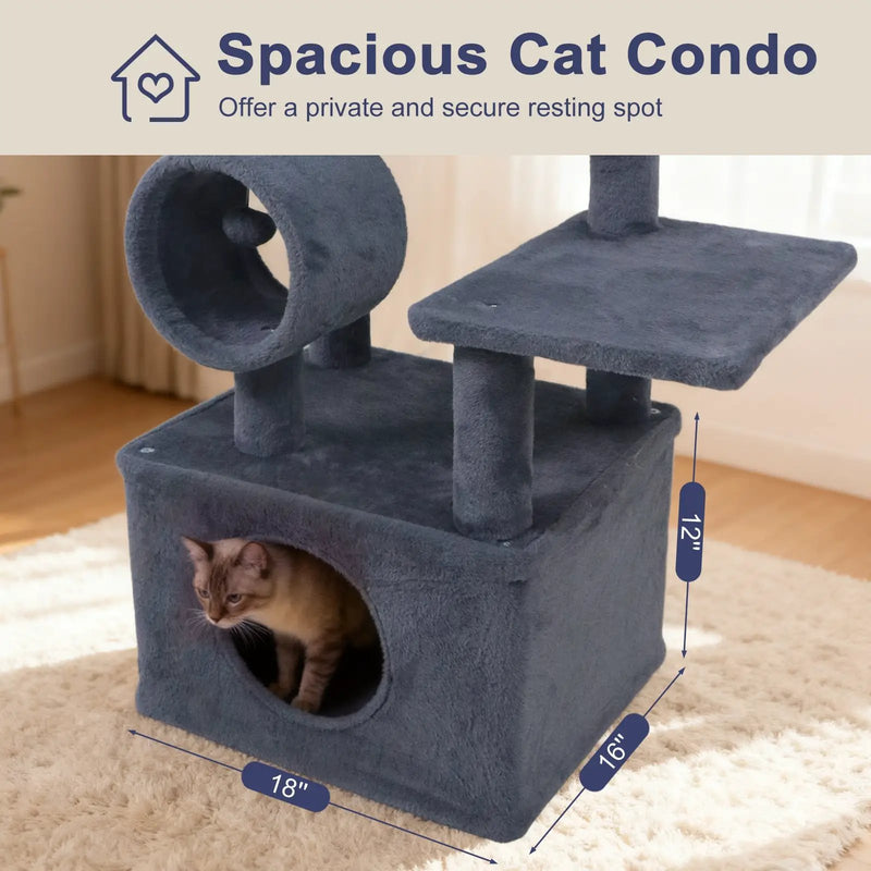 48 Inches Tall Cat Tree Multi-Level Kitten Tower with Large Condo Padded Top Perch by DirectDeals