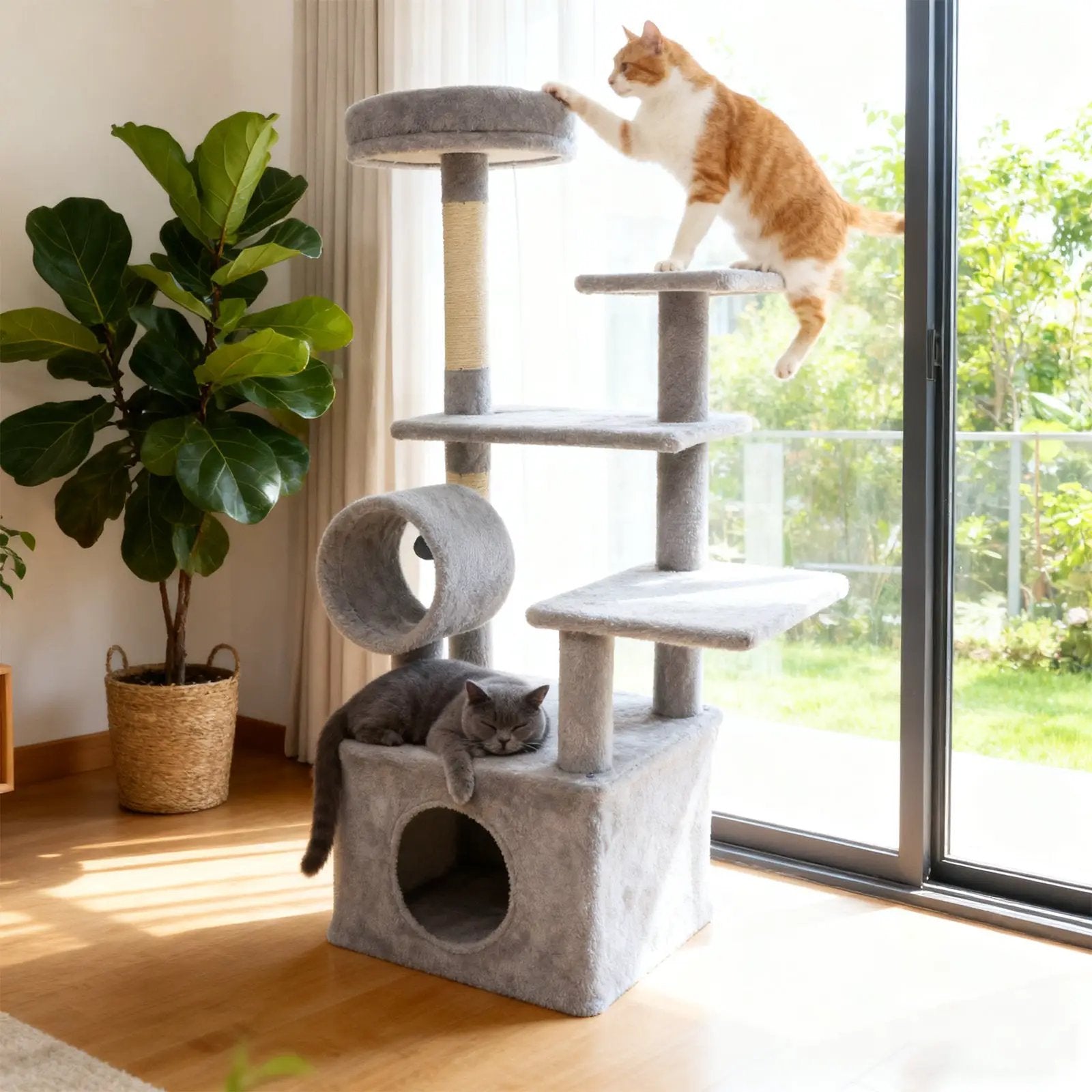 48 Inches Tall Cat Tree Multi-Level Kitten Tower with Large Condo Padded Top Perch by DirectDeals