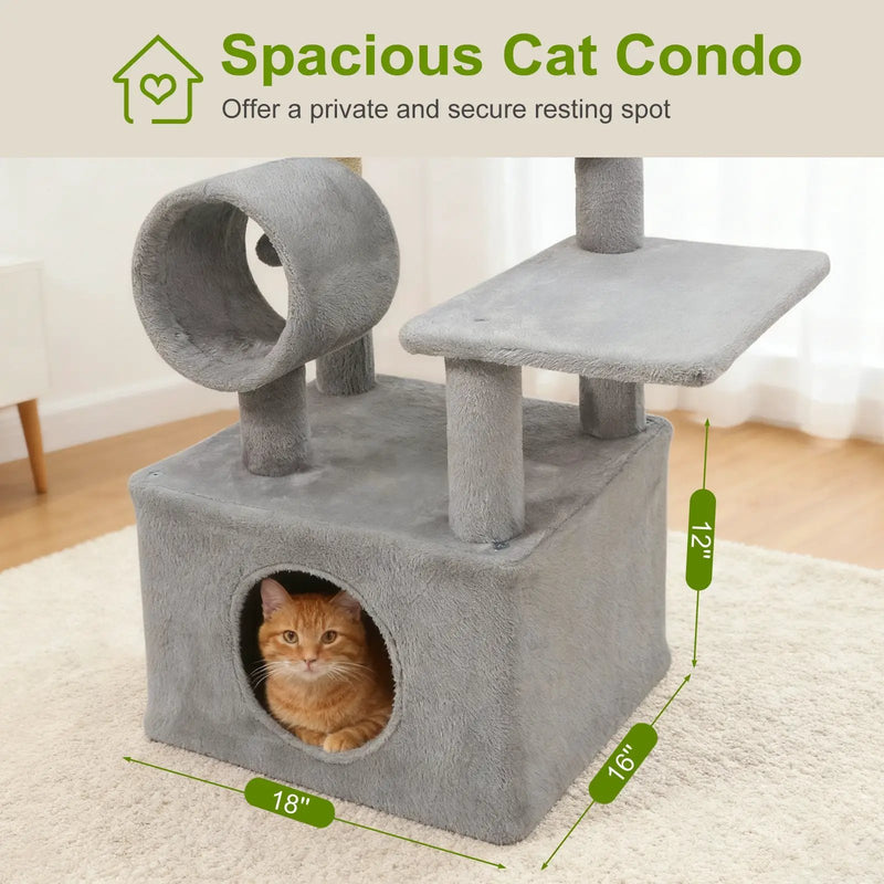 48 Inches Tall Cat Tree Multi-Level Kitten Tower with Large Condo Padded Top Perch by DirectDeals