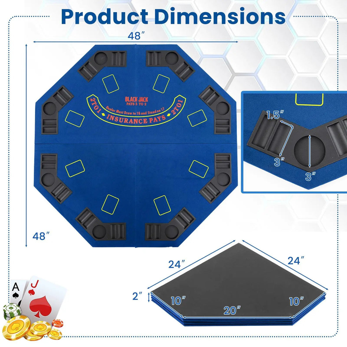 48 Inch 8-Player Foldable Poker Table Top with Carrying Bag and Cup Holders by DirectDeals