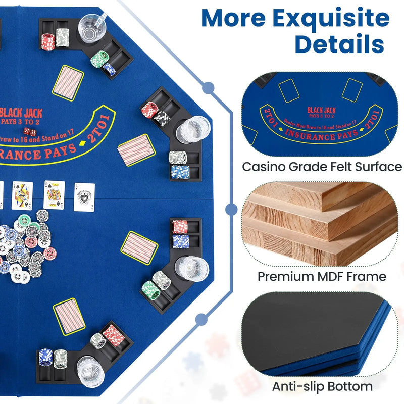 48 Inch 8-Player Foldable Poker Table Top with Carrying Bag and Cup Holders by DirectDeals
