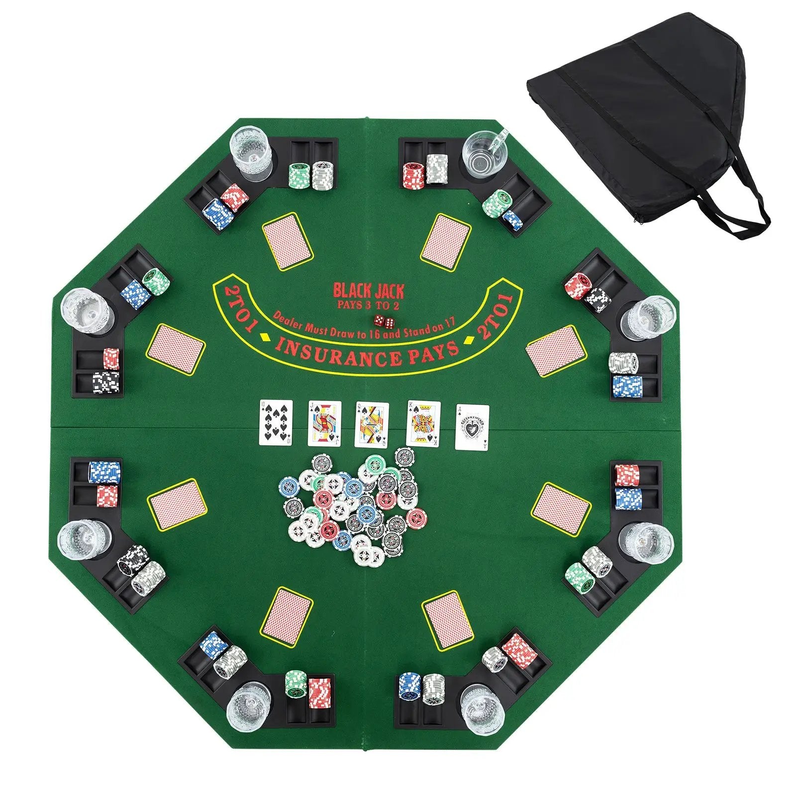 48 Inch 8-Player Foldable Poker Table Top with Carrying Bag and Cup Holders by DirectDeals
