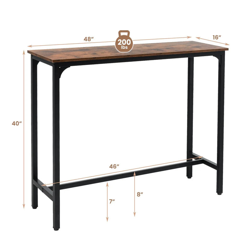 48 Inch Industrial Pub Dining Table with Steel Frame-Rustic Brown by DirectDeals