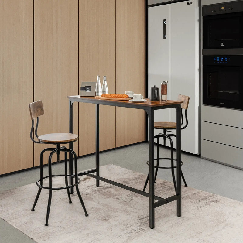 48 Inch Industrial Pub Dining Table with Steel Frame-Rustic Brown by DirectDeals