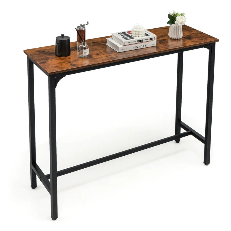 48 Inch Industrial Pub Dining Table with Steel Frame-Rustic Brown by DirectDeals