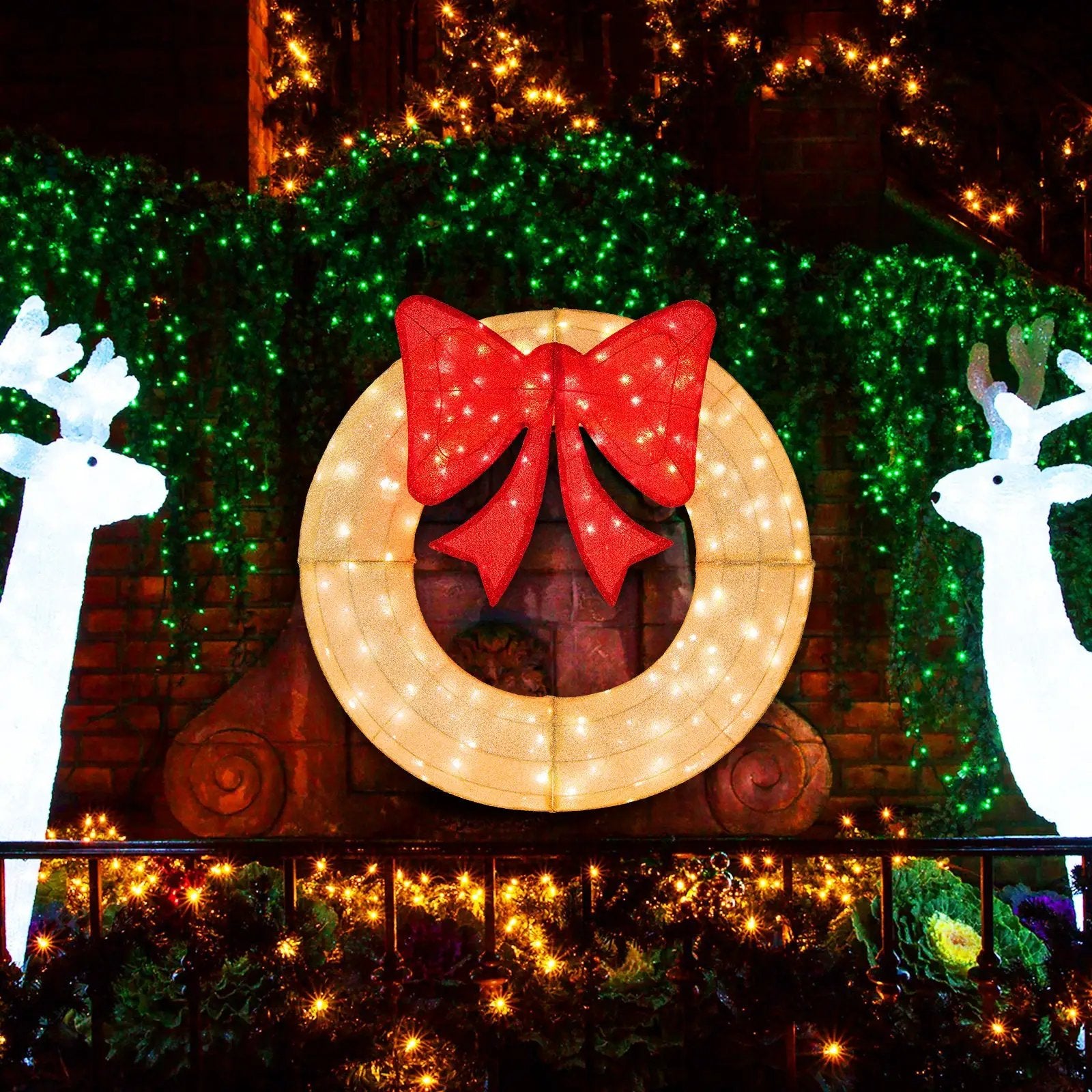 48 Inch Pre-Lit Lighted Christmas Mesh Wreath with Bow and 200 LED Bulbs by DirectDeals