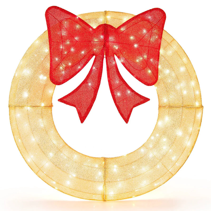 48 Inch Pre-Lit Lighted Christmas Mesh Wreath with Bow and 200 LED Bulbs by DirectDeals
