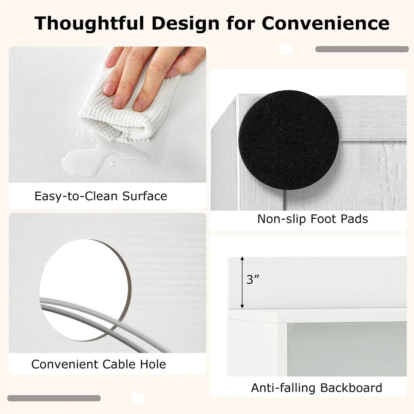 48 Inch Writing Computer Desk with Anti-Tipping Kits and Cable Management Hole by DirectDeals