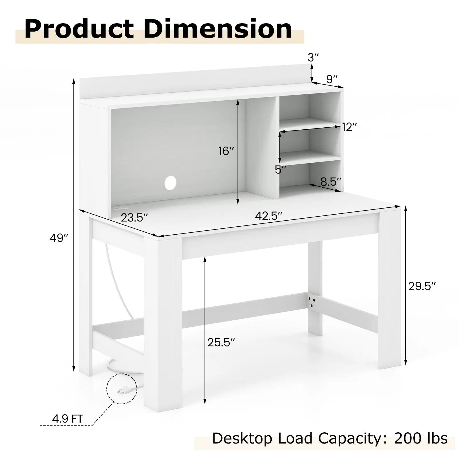 48 Inch Writing Computer Desk with Anti-Tipping Kits and Cable Management Hole by DirectDeals