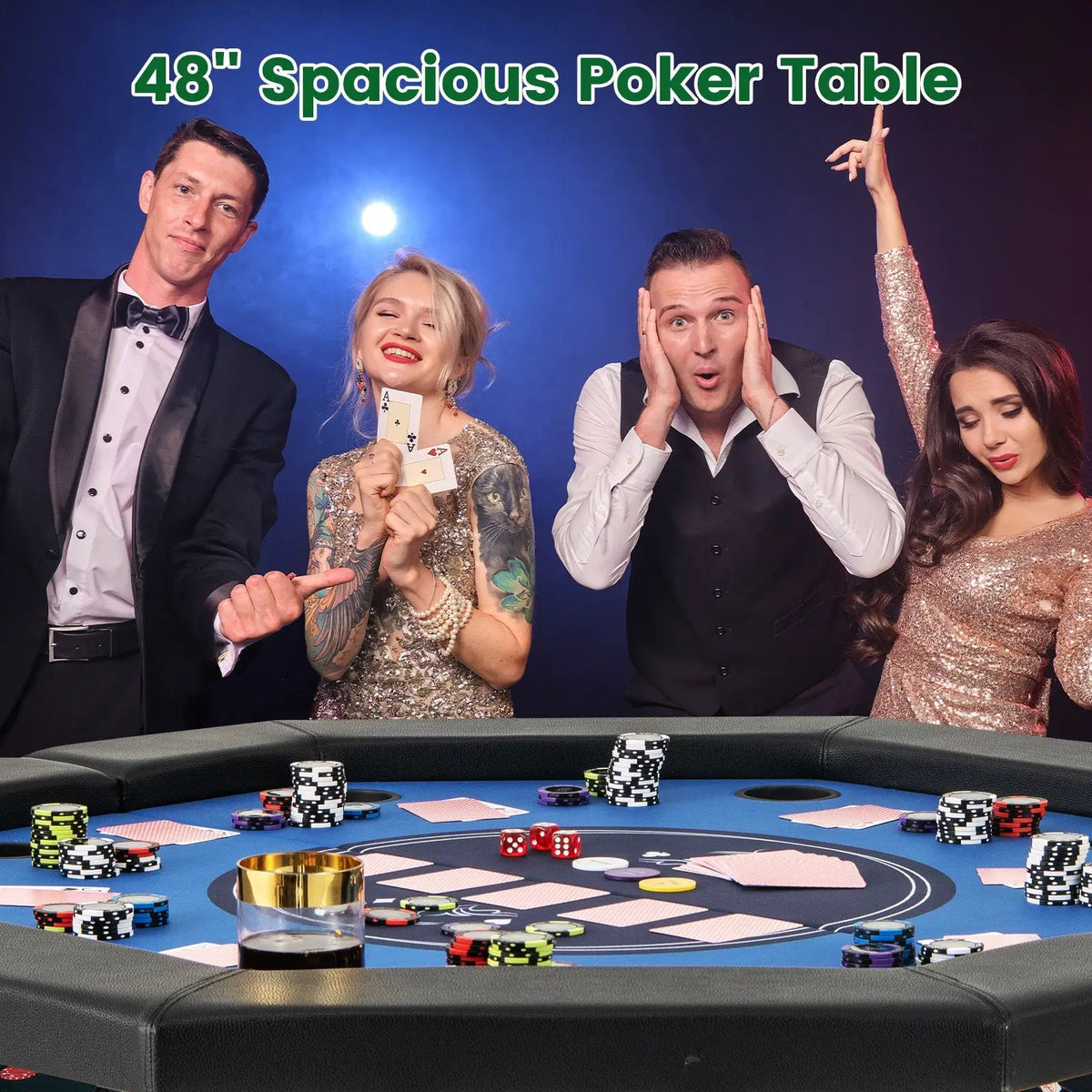 48 Inches Foldable Poker Table with Padded Rails and Cup Holders by DirectDeals