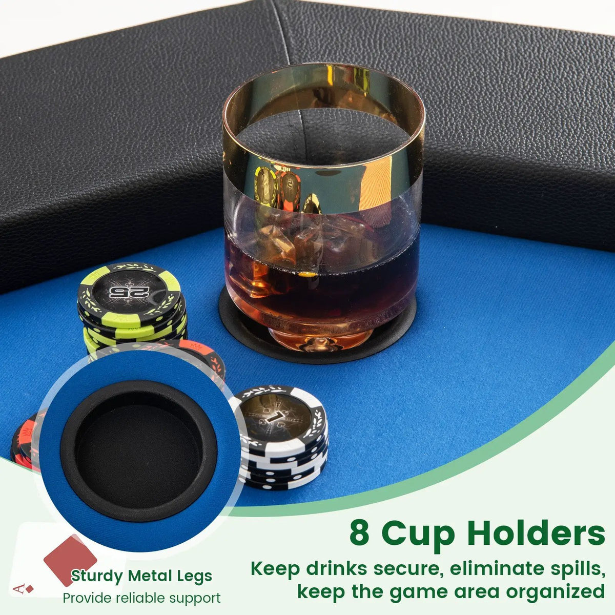 48 Inches Foldable Poker Table with Padded Rails and Cup Holders by DirectDeals