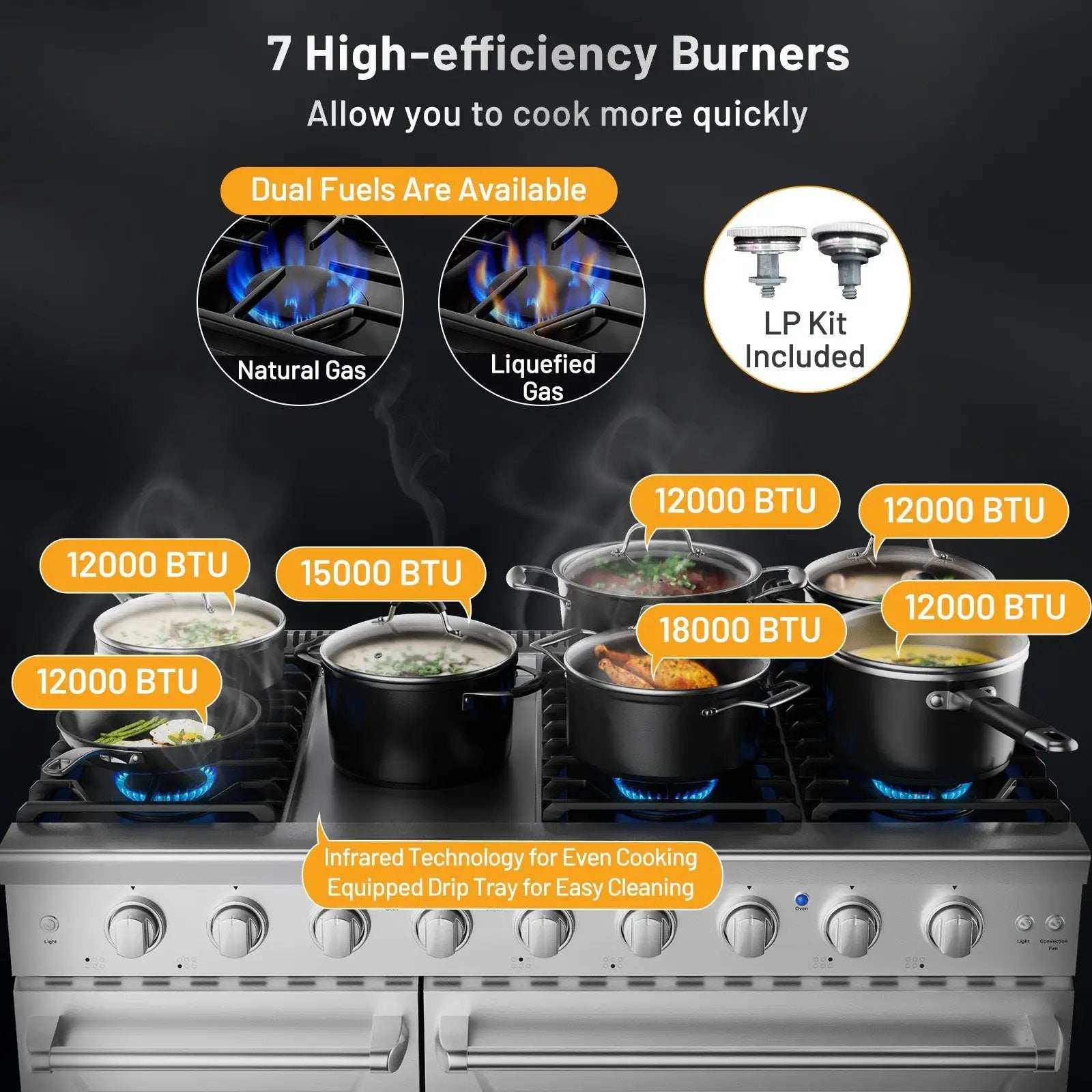 48 Inches Freestanding Natural Gas Range with 7 Burners Cooktop by DirectDeals