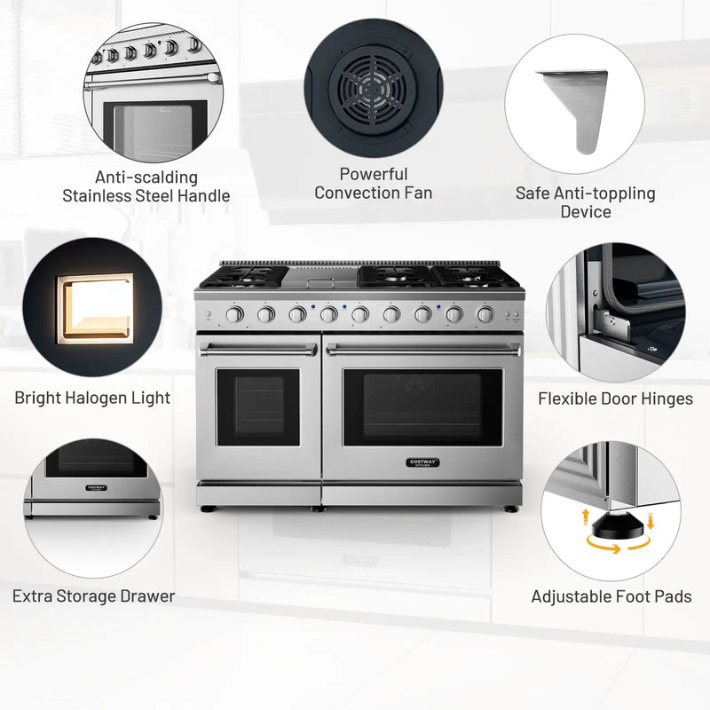 48 Inches Freestanding Natural Gas Range with 7 Burners Cooktop by DirectDeals