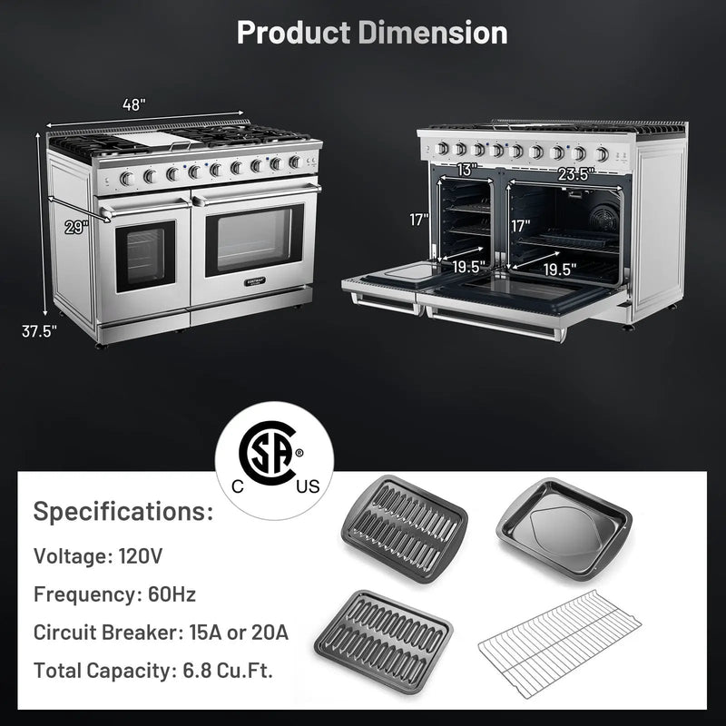 48 Inches Freestanding Natural Gas Range with 7 Burners Cooktop by DirectDeals