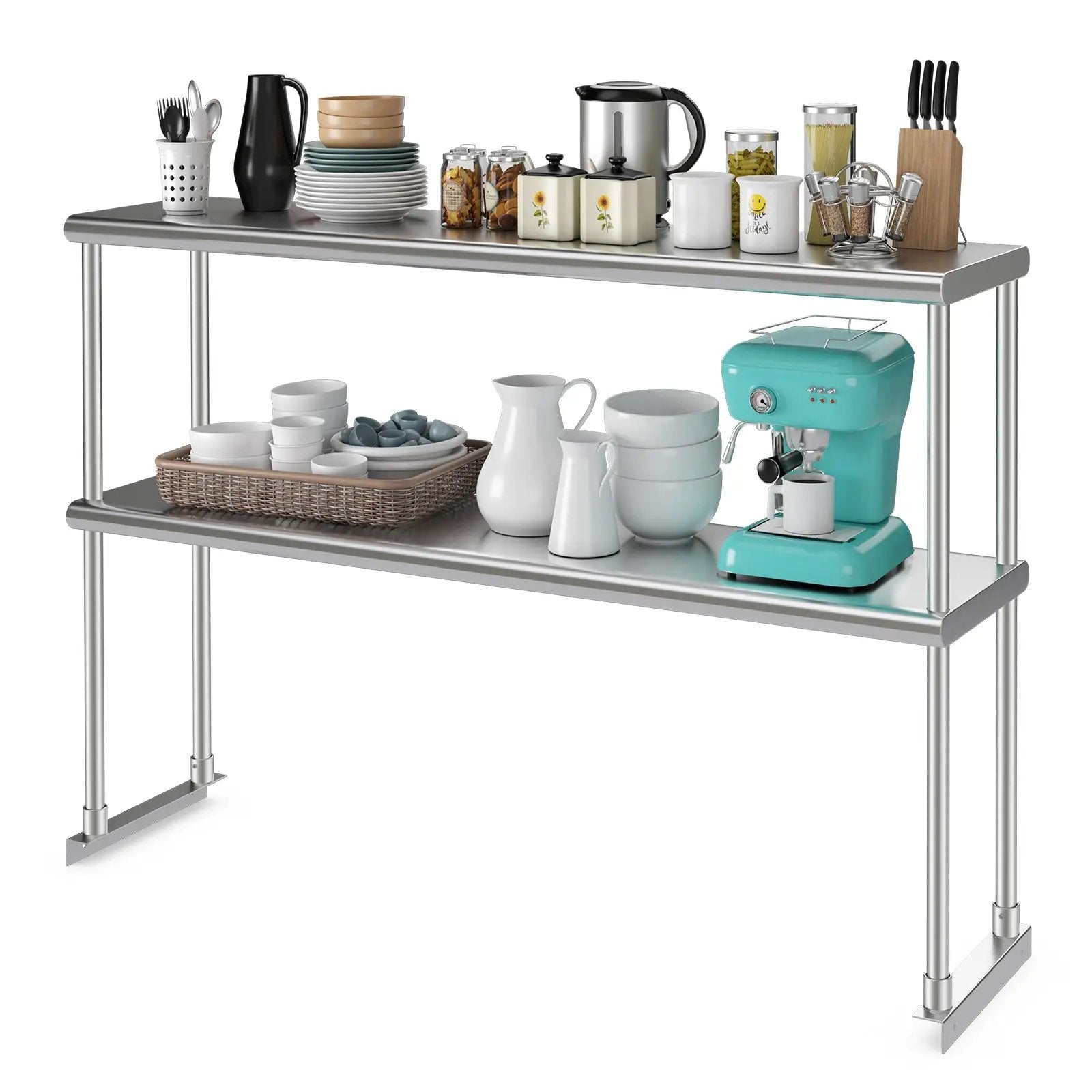 48 x 12 Inch Kitchen Stainless Steel Overshelf with Adjustable Lower Shelf by DirectDeals