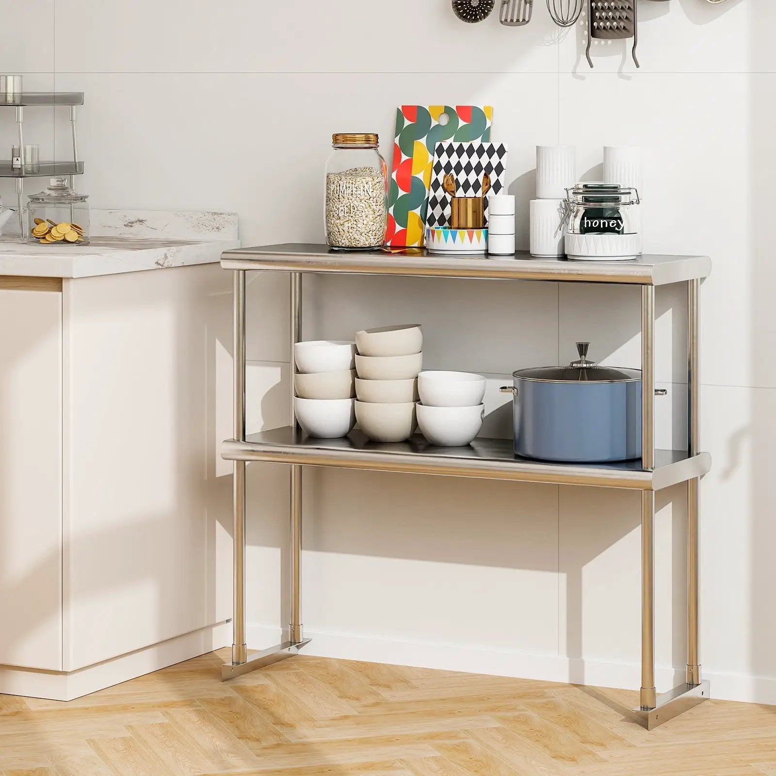 48 x 12 Inch Kitchen Stainless Steel Overshelf with Adjustable Lower Shelf by DirectDeals