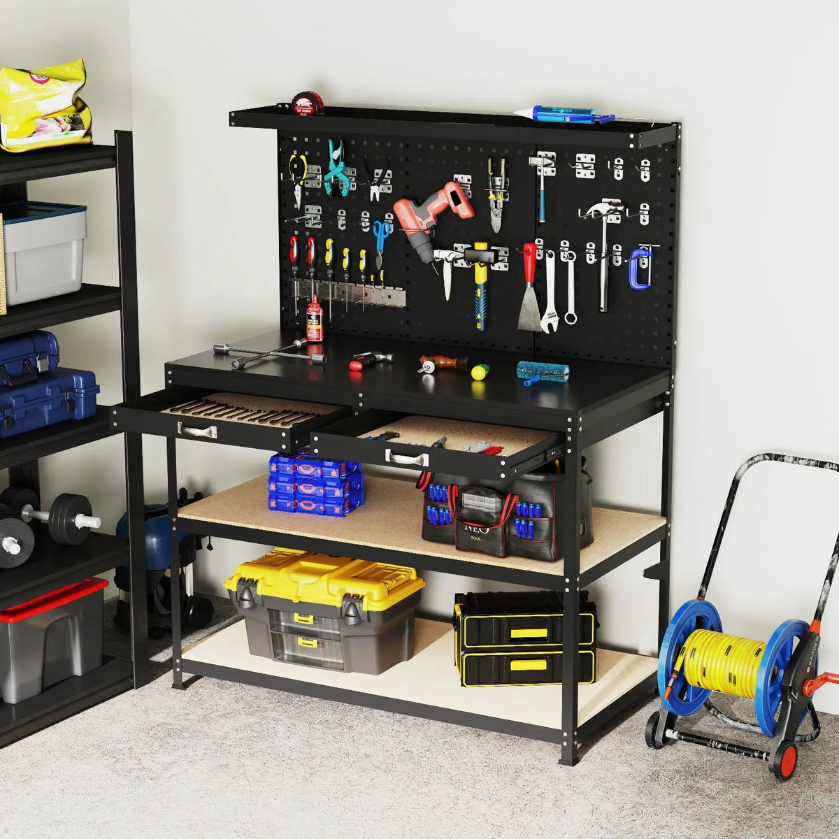 48 x 24 Inch Workbench Work Table with 3 PCs Pegboard Drawer and Shelves by DirectDeals
