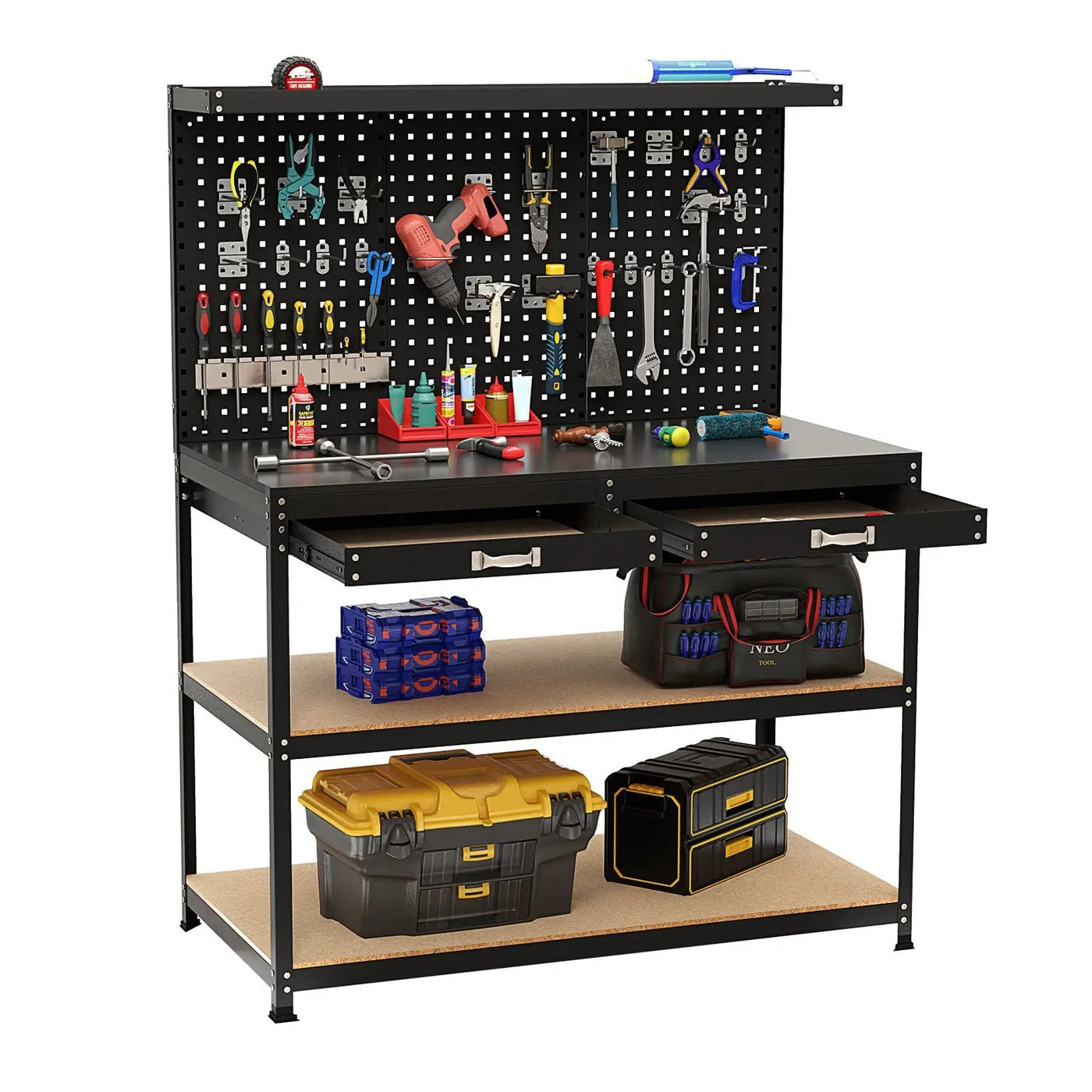 48 x 24 Inch Workbench Work Table with 3 PCs Pegboard Drawer and Shelves by DirectDeals