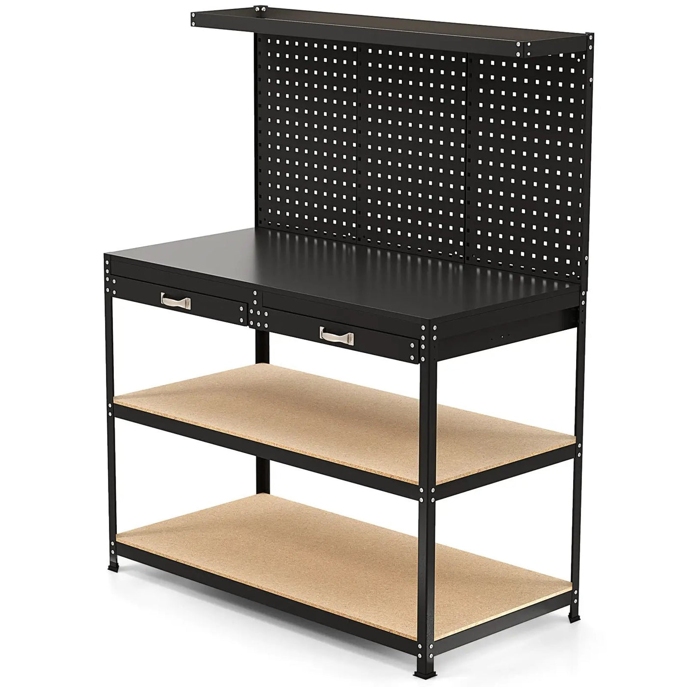 48 x 24 Inch Workbench Work Table with 3 PCs Pegboard Drawer and Shelves by DirectDeals