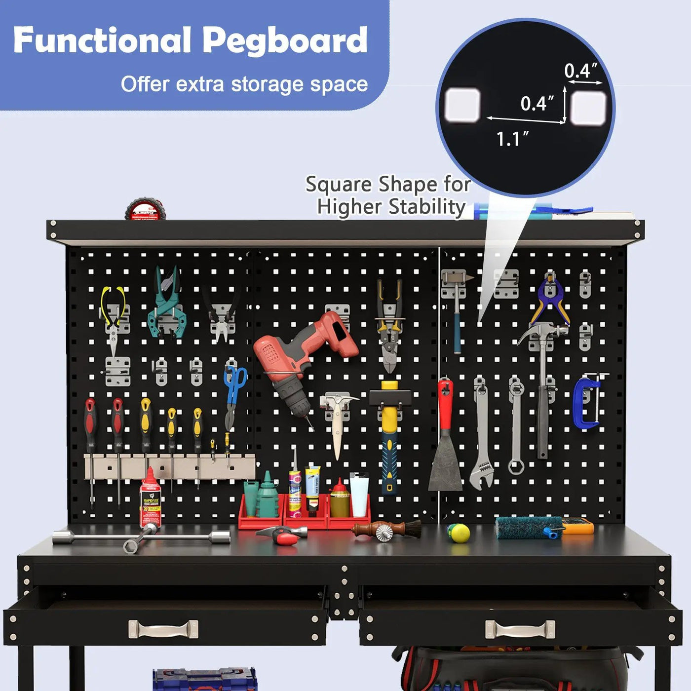 48 x 24 Inch Workbench Work Table with 3 PCs Pegboard Drawer and Shelves by DirectDeals