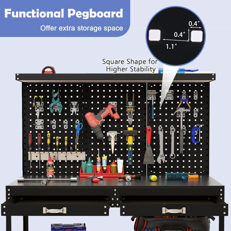 48 x 24 Inch Workbench Work Table with 3 PCs Pegboard Drawer and Shelves by DirectDeals